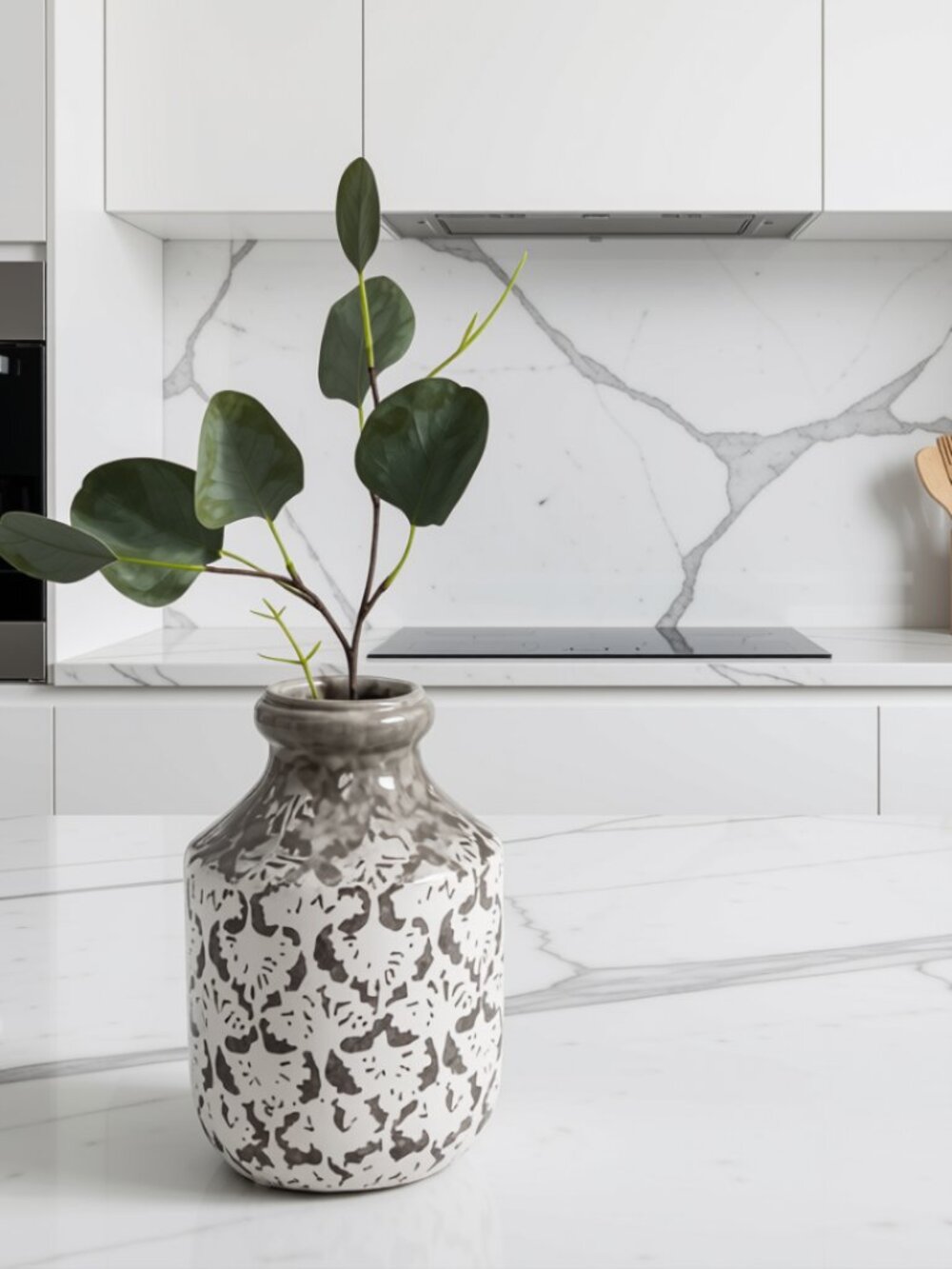 Rustic Gray & White Textured Ceramic Vase